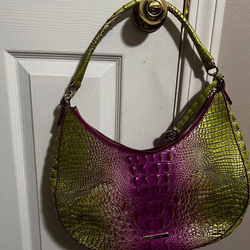 Brahmin Green and Purple Embossed Shoulder Bag